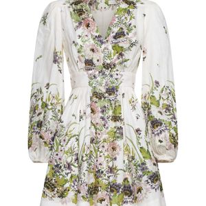 Zimmermann White Halliday Print Linen Mini Dress