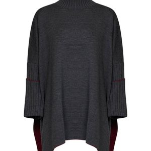 Herno Black Virgin Wool Knit Poncho-Style Top