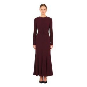 Alberta Ferretti Red Burgundy Crew Neck Midi Dress