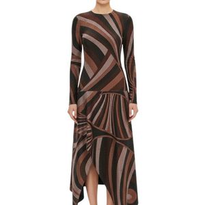Emilio Pucci Brown Multicolour Round Neck Midi Dress