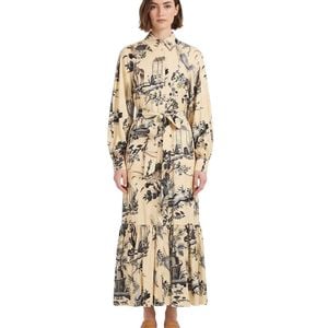 Etro Metallic Printed Shirt Collar Midi Dress