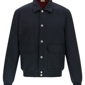 Brunello Cucinelli Blue Solid Shirt Collar Jacket for men