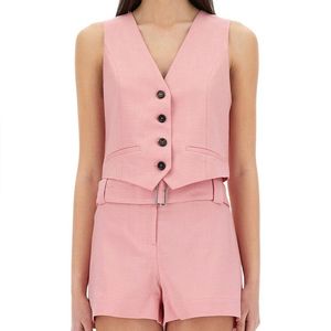 MSGM Pink Solid V Neck Top