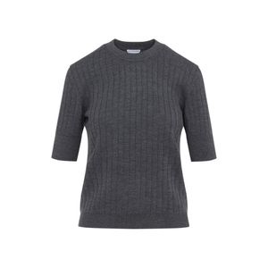 Bottega Veneta Grey Ribbed Knit Cropped Top