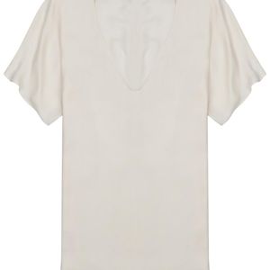 Alysi White Solid V Neck Top