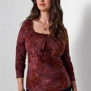 Joe Browns Flocked Print Jersey Top With Gathered Neck