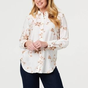 Izabel London White Floral Textured Long Sleeve Shirt