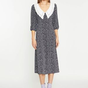 Shnoo Blue Contrast Collar Midi Dress