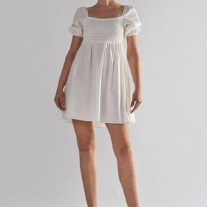 Shnoo White Square Neck Short Sleeve Mini Dress