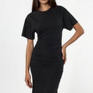 Busem Black Crew Neck Mini T-Shirt Dress With Drape