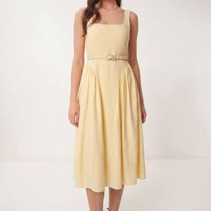 Happiness İstanbul Natural Belted Sleeveless Midi Dress