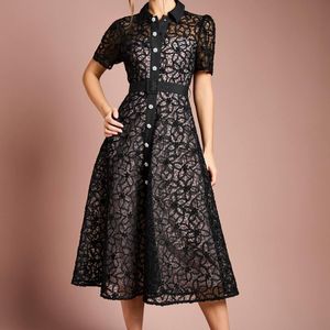 Coast Black Floral Lace Collared Midi Dress