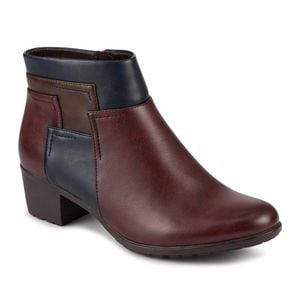 Pavers Brown Block Heel Ankle Boots With Inside Zip
