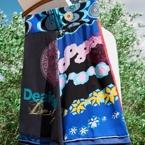 Desigual Blue Printed Knit Midi Skirt, Cotton