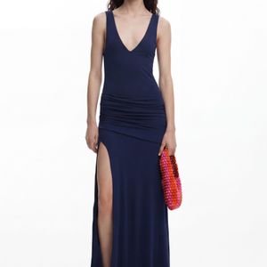 Desigual Blue Long Dress With Slit, Viscose