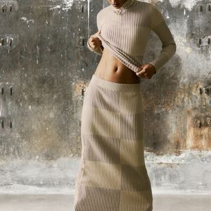 Desigual Brown Long Ribbed Skirt
