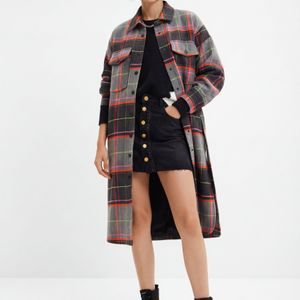 Desigual Black Tartan Overshirt Coat