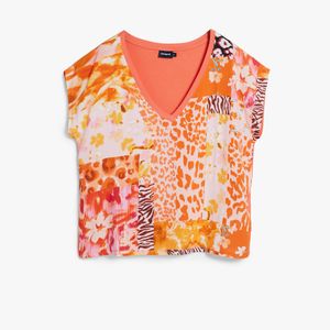 Desigual Orange Printed Short-Sleeve T-Shirt, Viscose