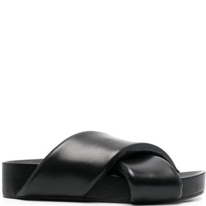 Jil Sander Black Lamb Leather Sandals With Criss-Cross Straps