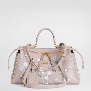 Dolce & Gabbana Natural Medium Vittoria Handbag With Embroidery