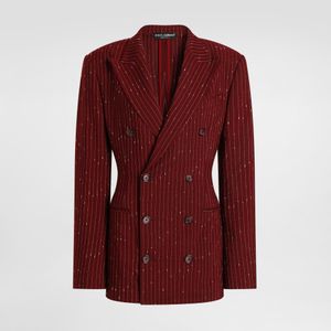 Dolce & Gabbana Red Double-Breasted Pinstriped Taormina Jacket