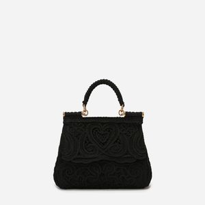 Dolce & Gabbana Schwarz Small Cordonetto Lace Sicily Bag