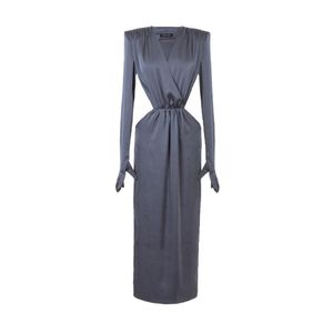 KRIS MARAN Blue Long Sleeve Silky Dress With Cutouts