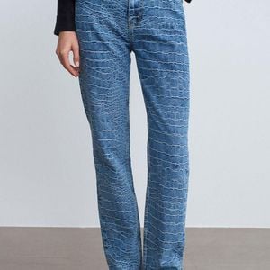 Dilvin Blue High-Waist Straight Leg Textured Jeans