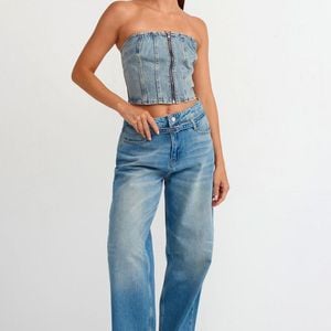 Dilvin Blue High-Waist Balloon Wide-Leg Jeans