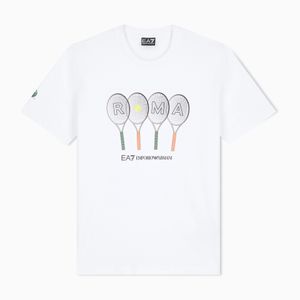 EA7 White Internazionali Bnl D'Italia Cotton, Crew-Neck T-Shirt With Print for men