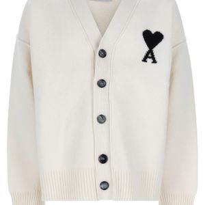 AMI White Cardigan Con Logo for men