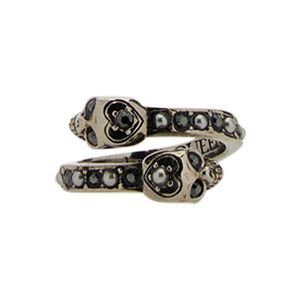 McQueen Black Anello Twin Skull