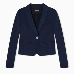 Emporio Armani Blue Icon Chevron Jacquard Jersey Shawl-Collar Jacket