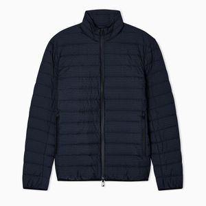 Emporio Armani Blue Quilted Down Jacket With All-Over Jacquard Logo Essential for men