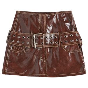 DIESEL Brown L-Evant Patent Mini Skirt With Belt