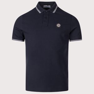 Stone Island Blue Slim Fit Striped Collar Polo Shirt for men