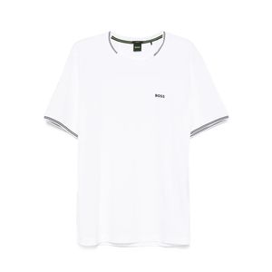 Boss White Stretch-Cotton T-Shirt With Stripes And Logo for men