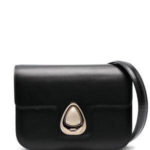 A.P.C. Black Mini Grace' Shoulder Bag With Embossed Logo In Smooth Leather