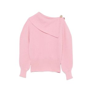 Blumarine Pink Off-Shoulder Rose-Embellished Sweater