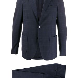 メンズ Lardini チェック ツーピーススーツ ブルー