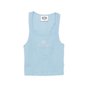 Sporty & Rich Blue Juicy Rhinestone-Logo Ribbed Tank Top