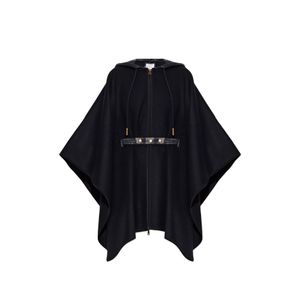 Moncler Blue Hooded Belted Poncho