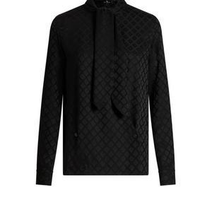 Etro Black Jacquard Scarf-Collar Shirt