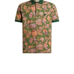 Etro Green Cotton Piqué Polo Shirt With Floral Paisley Motif for men