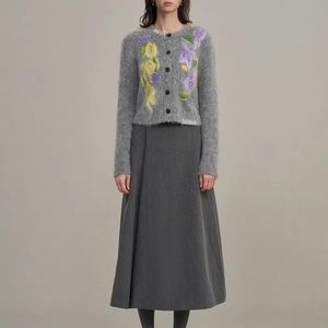 Fabrique Grey Cymbidium Hand Embroidered Cardigan