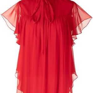 Adam Lippes Red Ruffled Sleeve Blouse
