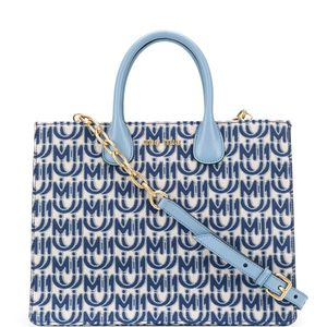 Bolso shopper en jacquard con logo Miu Miu de color Azul