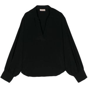 Blanca Vita Black Long-Sleeves Crepe Blouse