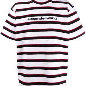 メンズ Alexander Wang ストライプ ロゴ Tシャツ ホワイト