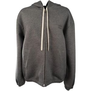 Miu Miu Grey Logo-Patch Drawstring Hoodie